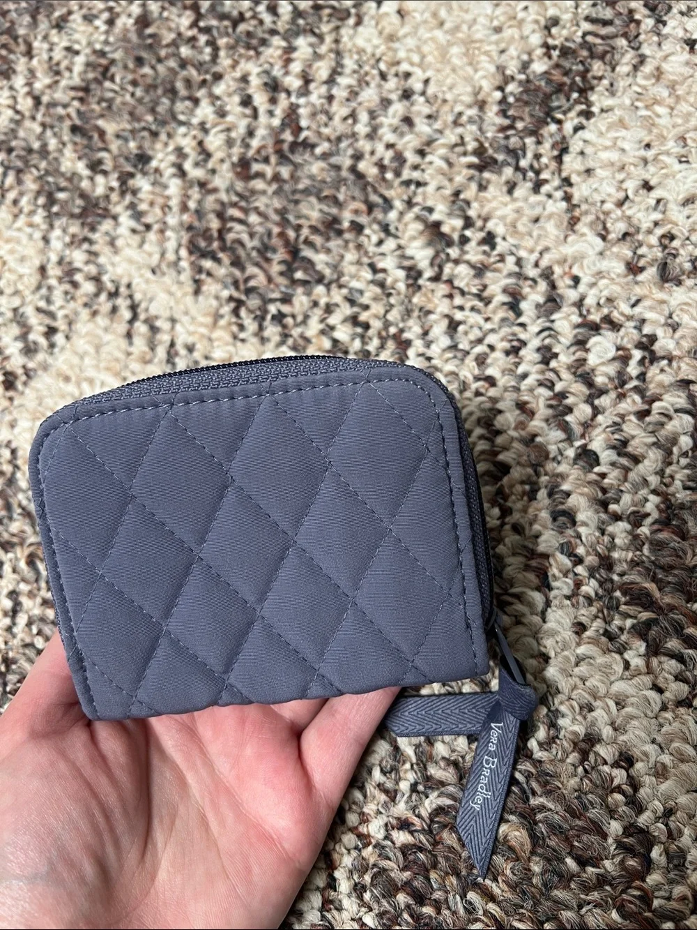Vera Bradley Quilted Gray ID Card Wallet with Clear Window